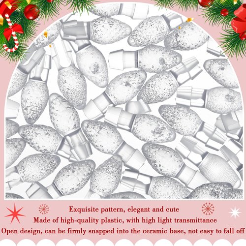 Boao 120 Pcs Ceramic Christmas Tree Replacement Lights Clear Plastic Flame Peg Bulbs Accessories for Ceramic Christmas Trees and DIY Projects(Clear,Medium)