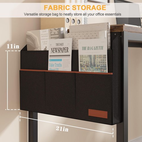 VECELO 49 Inches L Shaped Desk, Computer Desk with Storage Shelves & Bag, Corner Desk Home Office Desks, Writing Desk Study Desk with Metal Frame, Rustic Brown