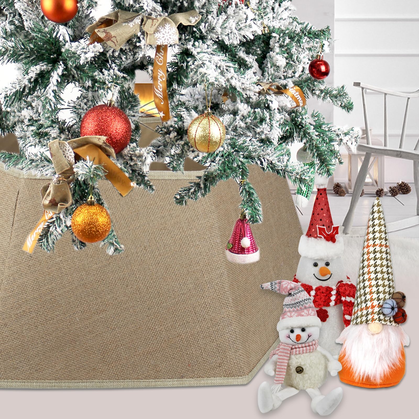 Christmas Tree Collar, Christmas Tree Collars for Artificial Trees, 31 Inch Tree Skirt for Christmas, Holiday Home Decor Xmas Tree Ring Tree Stand Base Cover -Flax