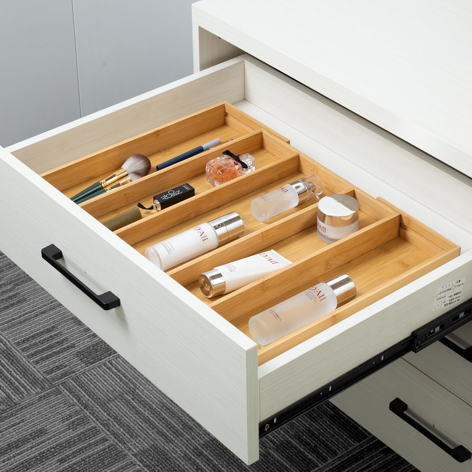 Utoplike Bamboo Drawer Organizer - Adjustable Utensil Holder & Cutlery Tray | 5 Slot for Kitchen & Home