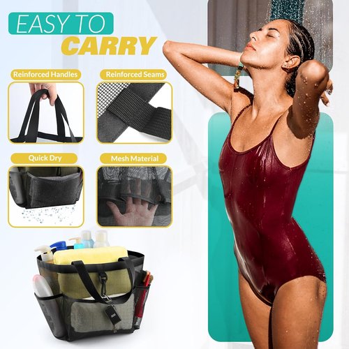 LOYEE Mesh Shower Caddy - Portable College Dorm Room Organizer with 8 Pockets | Black Travel Bag