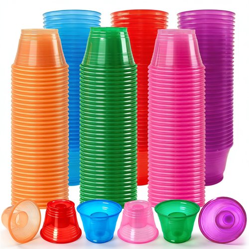 HOME BREEZE 300 Pack Disposable Bomber Cups Color Plastic Jager Bomber Shot Glasses Highly Durable and Reusable Double Shot Cups Perfect for Shots for Wedding, Party, Easter, St. Patrick's Day