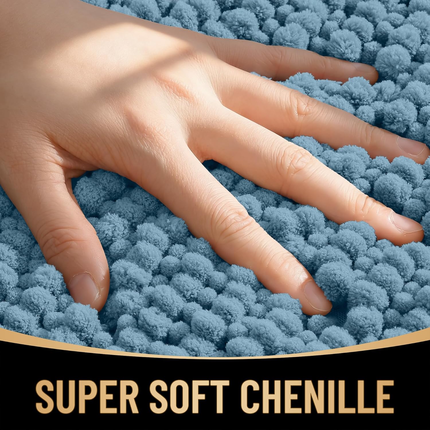 OLANLY Bath Rugs - Extra Soft Chenille, Absorbent & Non-Slip - 24x16 Inches, Airy Blue