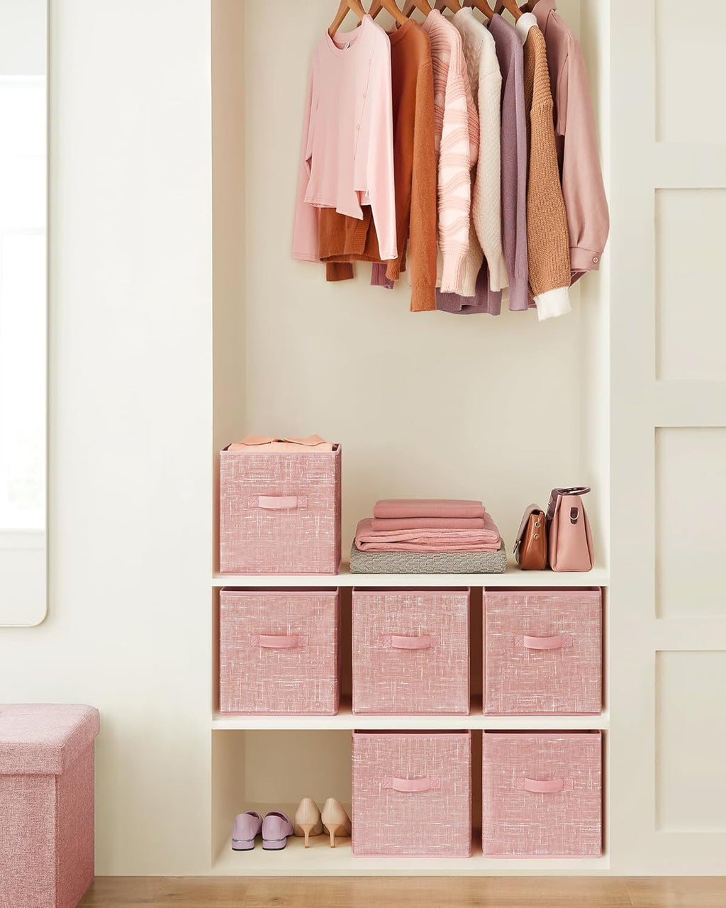SONGMICS Storage Cubes - 11-Inch Non-Woven Fabric Bins with Double Handles | Set of 6 in Jelly Pink for Closet Organization