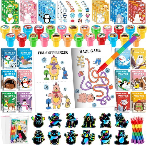 BenLouis Holiday Themed Coloring Book Set - Winter Party Favors for Kids | 12-Pack Goodie Bag Stuffers