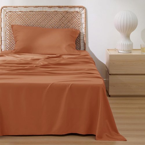 Bedsure Cooling Sheets - Twin XL Bamboo Rayon | Breathable & Soft Deep Pocket Bedding in Burnt Orange