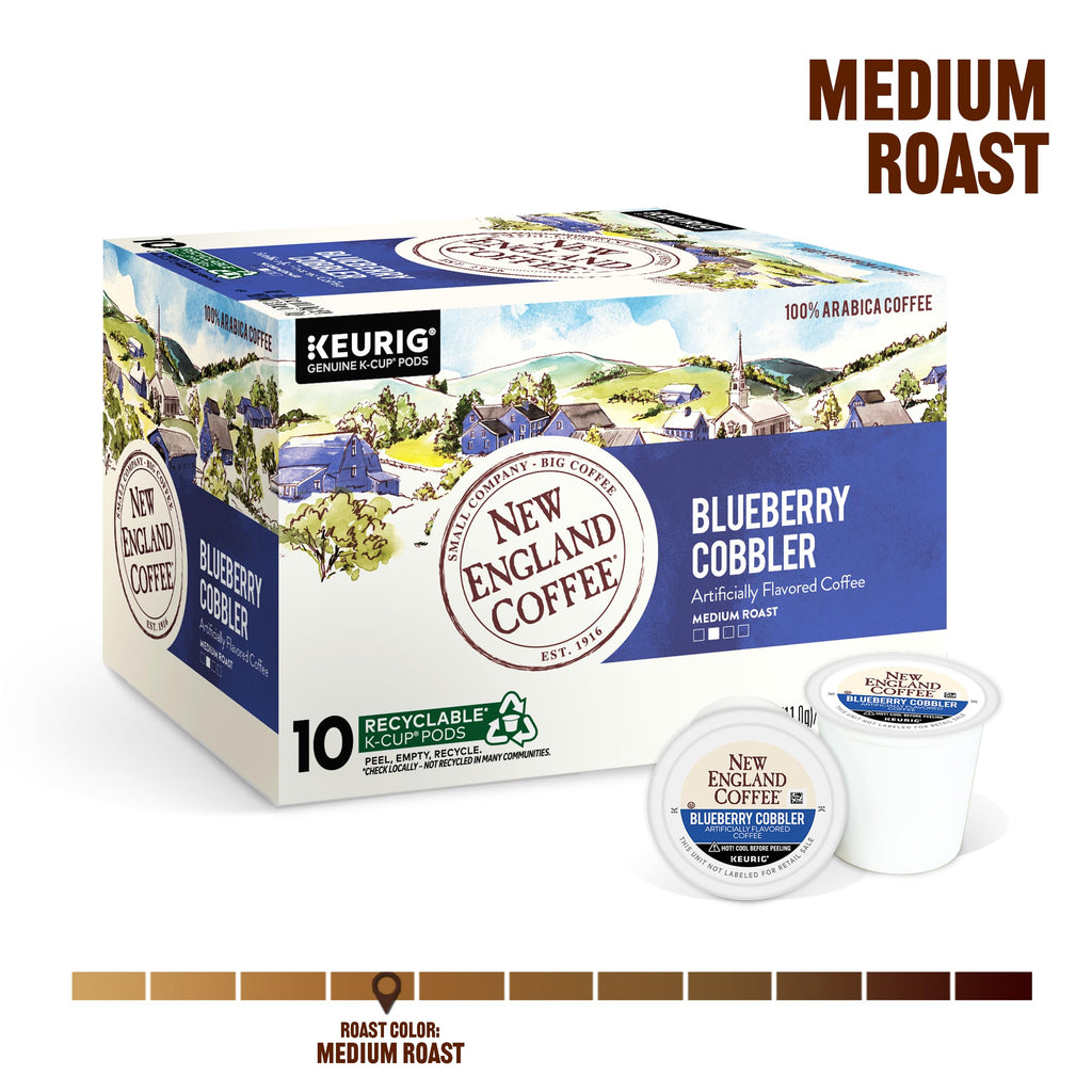 New England Coffee Single Serve Pods, Blueberry Cobbler Medium Roast 10 Count (Pack of 1)