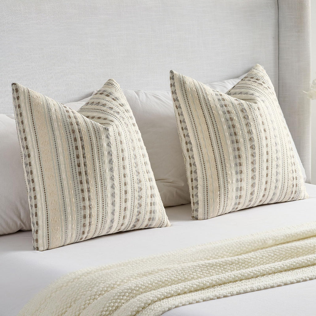 FUTEI Pack of 2 Chenille Jacquard Throw Pillow Covers 18x18 Inch Soft Cozy Woven Embroidery Decorative Cushion Case Boho Farmhouse Accent for Couch Bed Living Room, Grey White