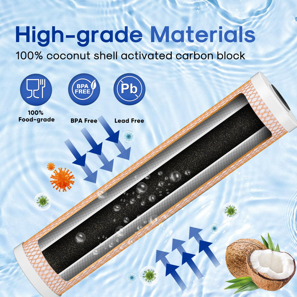 ICEPURE 4.5" x 20" Activated Carbon and KDF Large Capacity Water Filter, Whole House Heavy Metal Filtration, 5 Micron CTO20BB-KDF Whole House Water Filter, 1 PACK