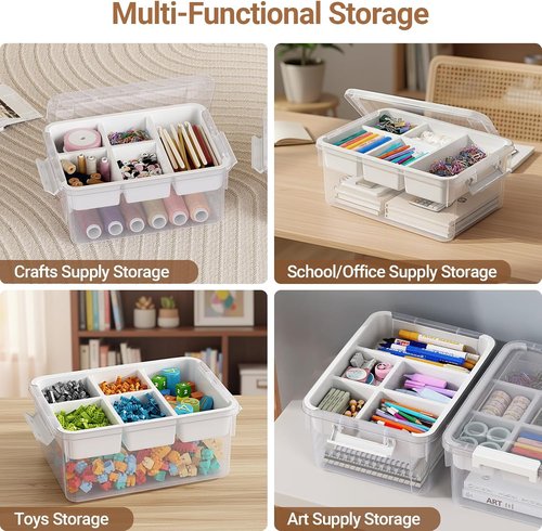 40Qt Stackable Storage Bins by [Brand Name] - Clear Plastic Organizers with Lids & Dividers | 2-Pack for Home & Car Organization