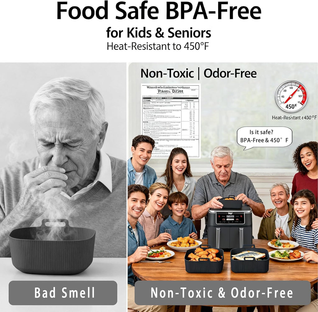 Ninja Silicone Air Fryer Liners - Reusable 8QT Dual Basket | Easy-Clean Dishwasher-Safe 2-Pack