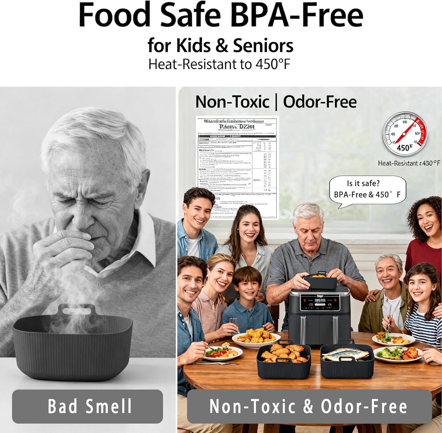 Ninja Silicone Air Fryer Liners - Reusable 8QT Dual Basket | Easy-Clean Dishwasher-Safe 2-Pack