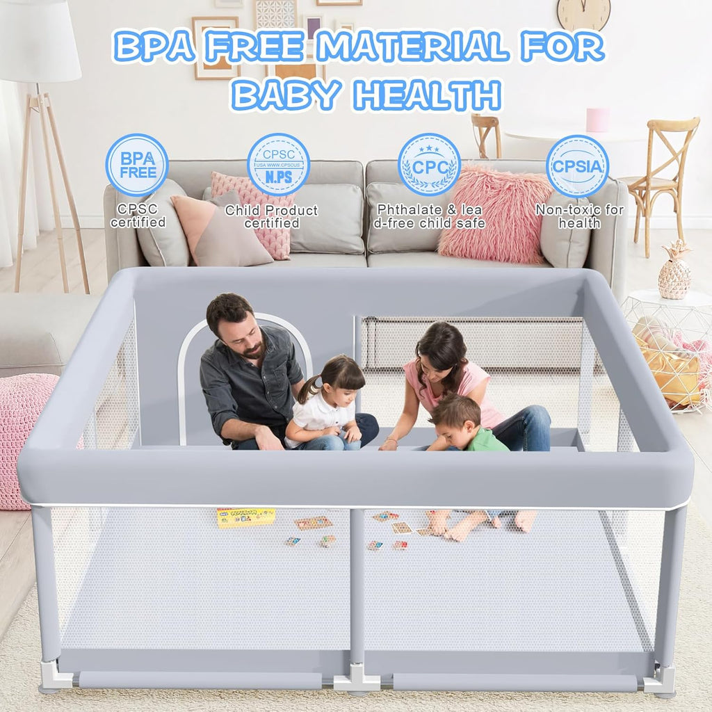 XVISHX Baby Playpen - 50 x 50 Inch Indoor & Outdoor Playard with Soft Mesh & Skin-Friendly Fabric - Grey