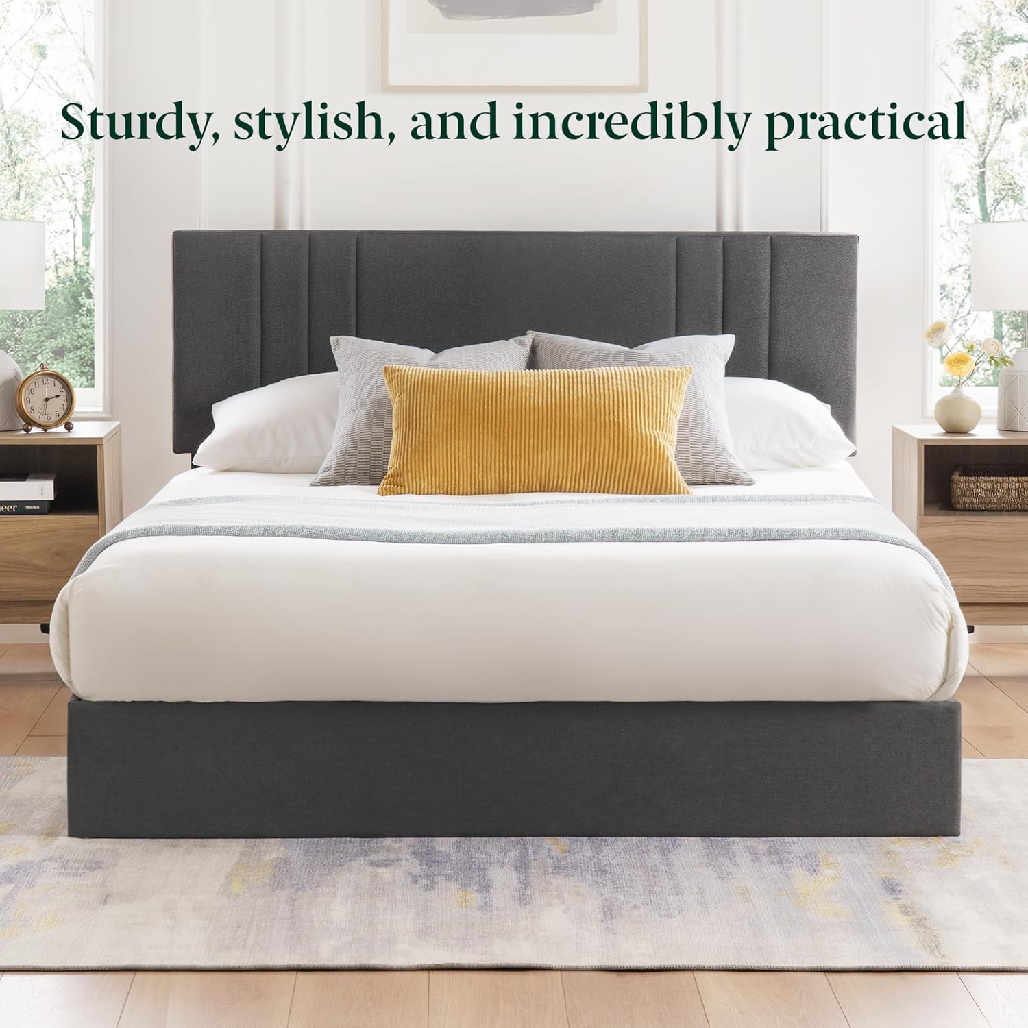 Zinus Billie Platform Bed Frame - Upholstered Design with Adjustable Headboard & 4 Storage Drawers | Queen Size