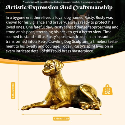 CHOVY Retro Crawling Dog Sculpture - Handcrafted 100% Solid Brass | Unique Home Decor Accent Piece