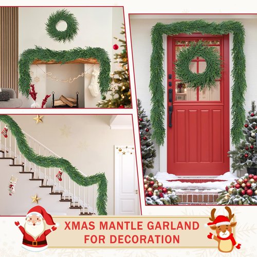 Christmas Cedar Garland for Staircase Real Touch Droopy Bendable Lifelike Faux Xmas Garlands for Decoration Christmas Green Pine Mantle Garland Thanksgiving Table Decorations Outdoor Indoor 60"
