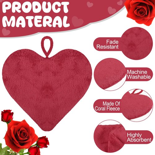 Breling 3 Pcs Valentines Heart Dish Hand Towels for Kitchen Red Pink Heart Bathroom Hand Towels Absorbent Soft Decorative Cloth for Valentine‘S Day Decor Bath Drying Cleaning