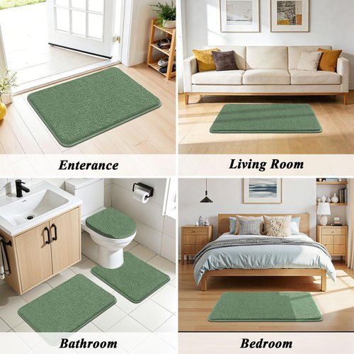 SHACOS Sage Green 5 Pieces Bathroom Rugs Set with Toilet Lid Cover Ultra Soft Absorbent Microfiber Bath Mat U Shape Contour Rug for Bathroom, Non Slip Machine Washable Bath Runner Rugs for Bedroom