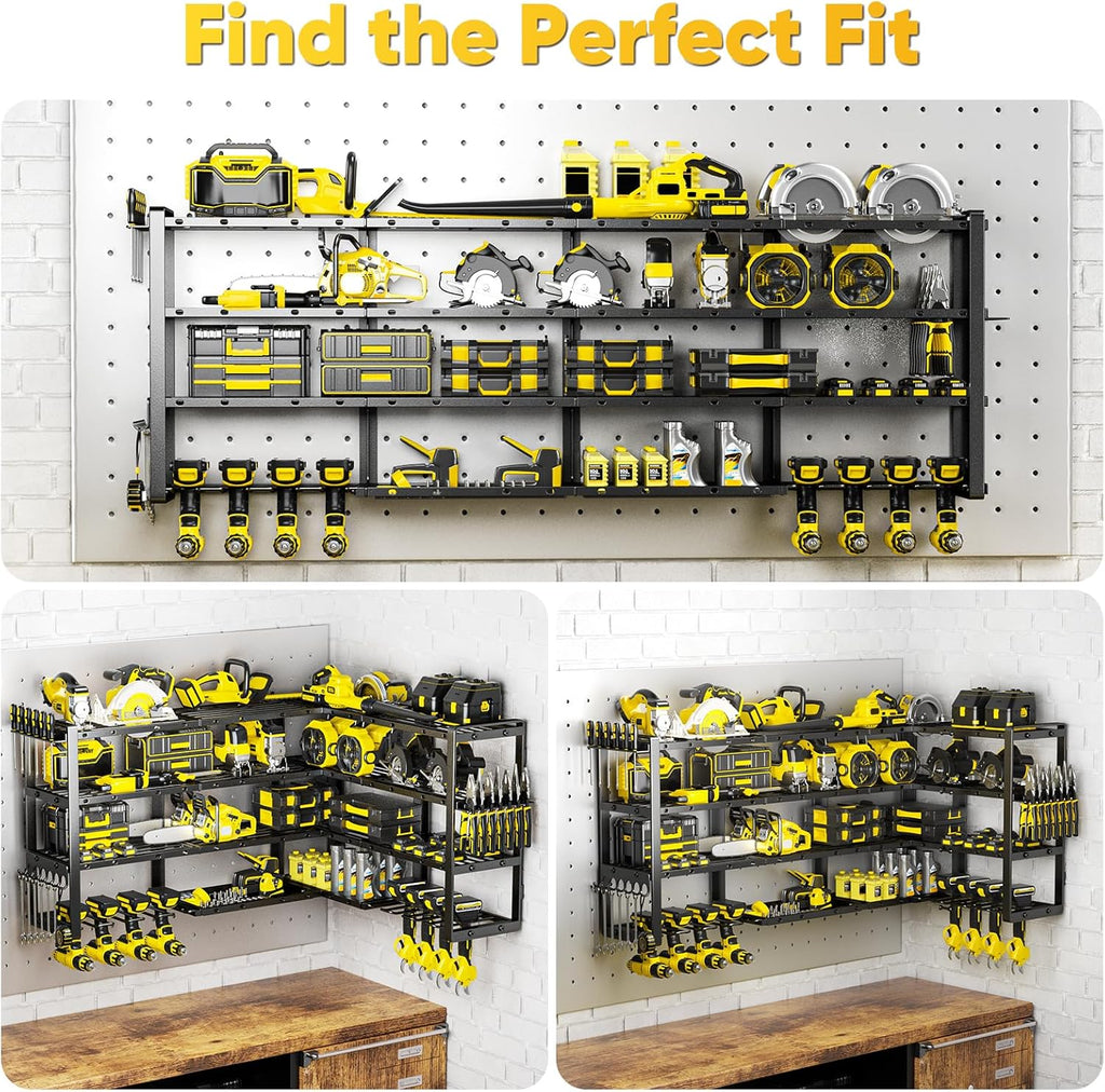 POKIPO Extra Large 64" Power Tool Organizer - Heavy Duty 4-Tier Garage Storage Rack with 8 Drill Holders | 1000 lbs Load Capacity