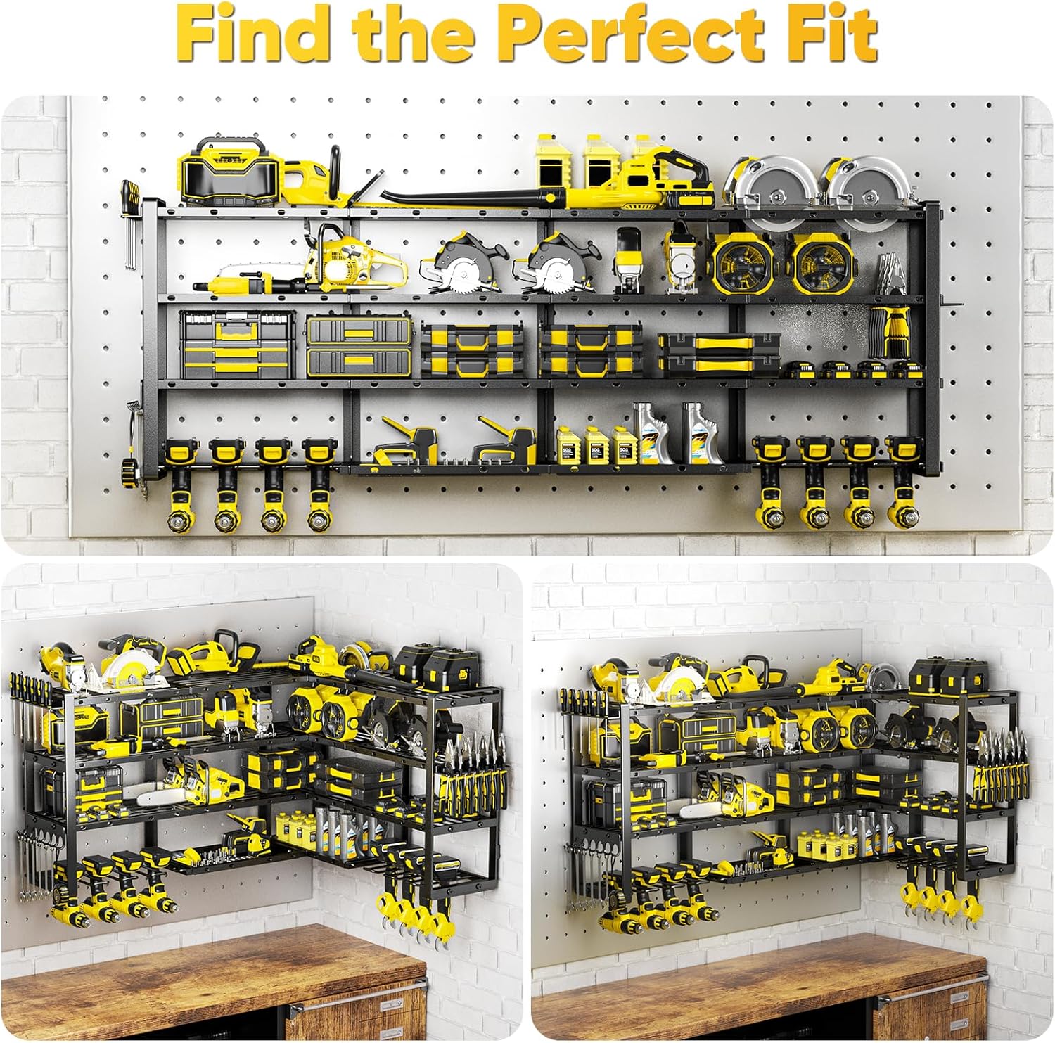 POKIPO Extra Large 64" Power Tool Organizer - Heavy Duty 4-Tier Garage Storage Rack with 8 Drill Holders | 1000 lbs Load Capacity