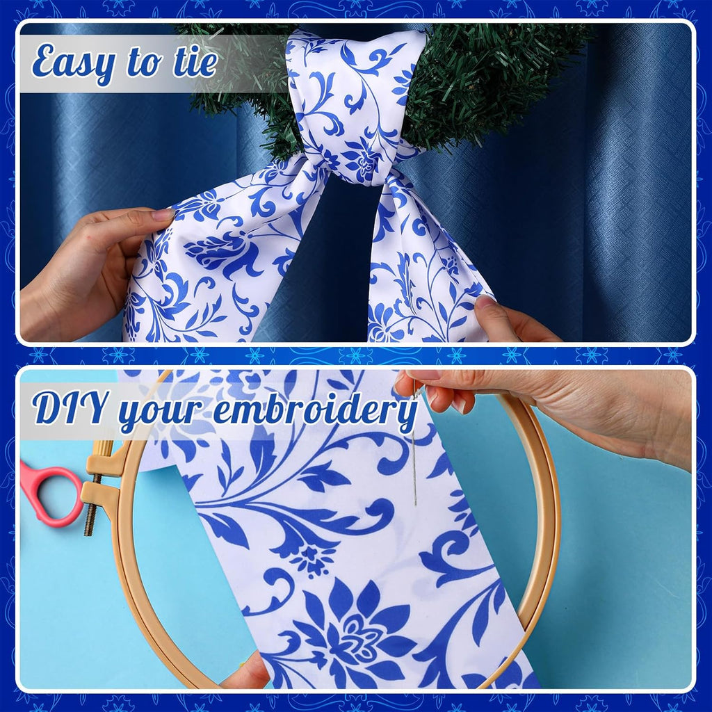 VitalCozy Wreath Sash - 2 Pcs Garland Ribbon Accessories for Indoor/Outdoor Decor | 4.5" W x 56" L (Blue, Chinoiserie)