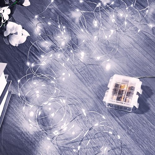 Ariceleo Outdoor String Lights - 16.4 Ft Battery Operated LED Fairy Lights with Remote & Timer | Waterproof Cool White for Parties, Weddings, Christmas