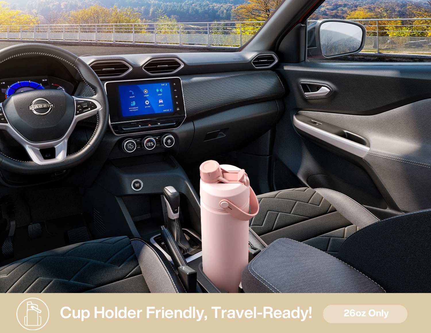POWCAN 26 oz Insulated Water Bottle - 2-in-1 Straw & Spout Lid, Leak-Proof, Fits Car Cup Holder | Mousse Color