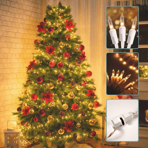 chatool Christmas Lights,100 Count Warm White Lights with White Wire,21ft UL Certified Tree String Lights for Indoor Outdoor Christmas Decoration,Home Garden,Party Decorations