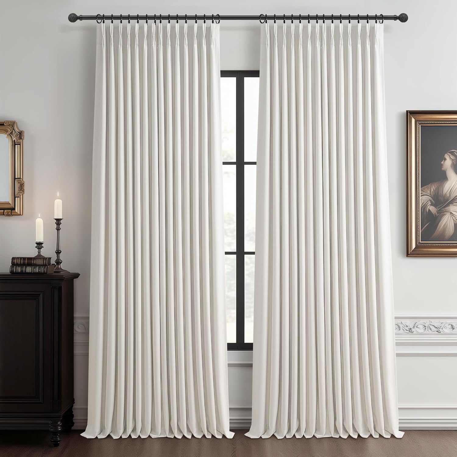 Skiennix 100% Blackout Linen Curtains - 96-Inch Insulated Heavy Drapes for Sliding Glass Doors | Off Beige