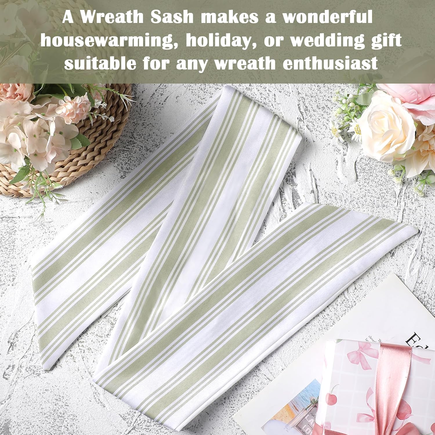 Skiennix Wreath Sash - 2 Pcs Boho Stripe Sashes for Front Door | 60 Inch Blank Scarf for Rustic Decor