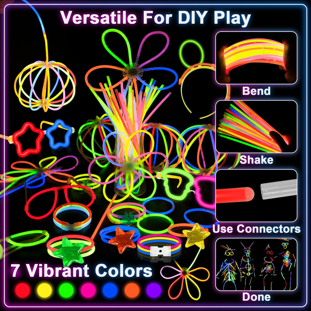 647PCS Glow Sticks, Glow in the Dark 4th of July Party Favors Party Supplies for Adults Glow Sticks Bulk & Connectors Light Up Glasses Headbands Bracelets Necklace for Birthday Wedding Patriotic 250th