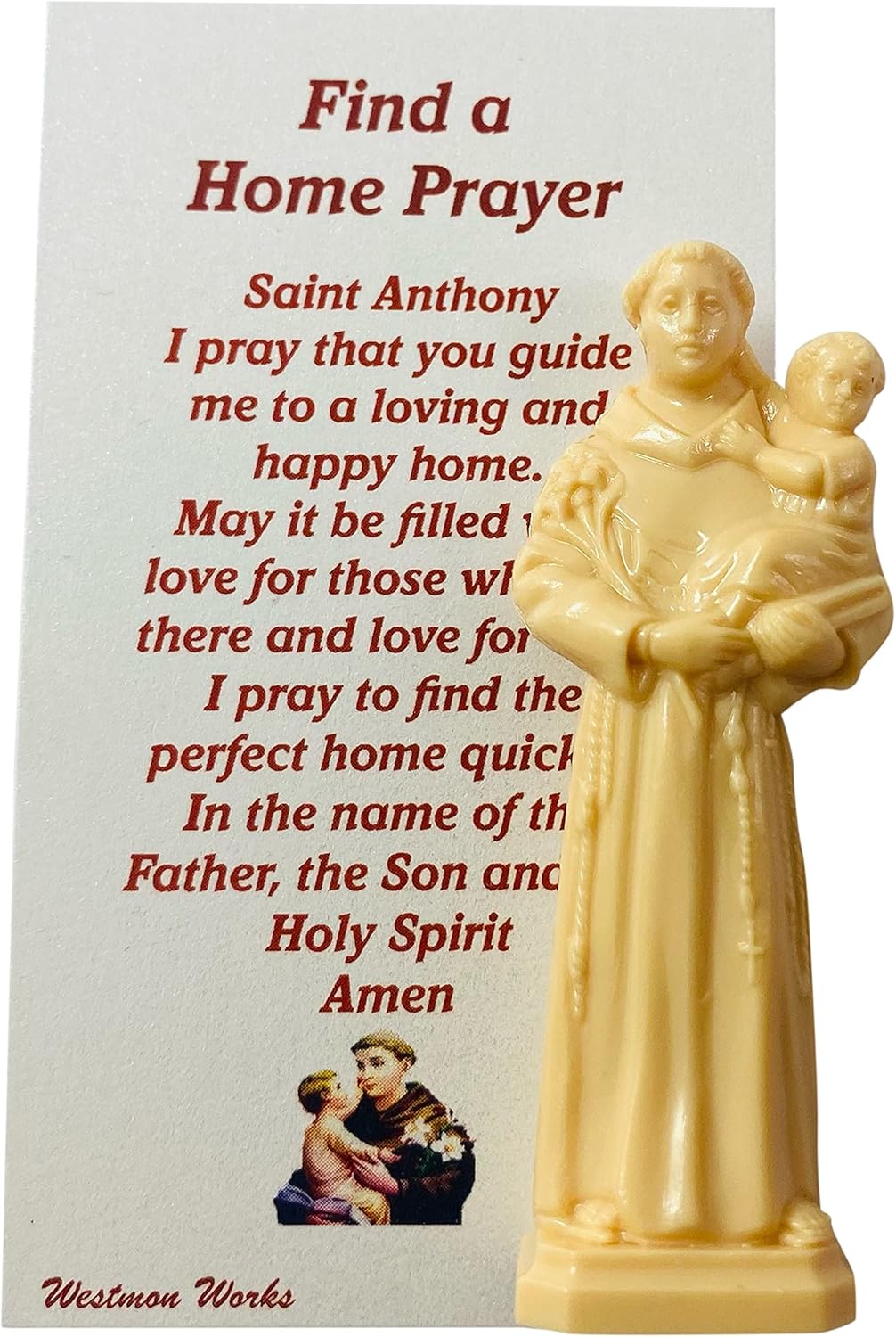 Westmon Works Saint Anthony Home Finding Kit - Mini Statue with Prayer Card for House Buyers