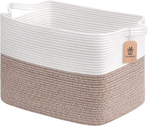 Goodpick Woven Storage Baskets - Large Rectangle Toy Organizer with Handles | 18 x 14 x 12 Inches