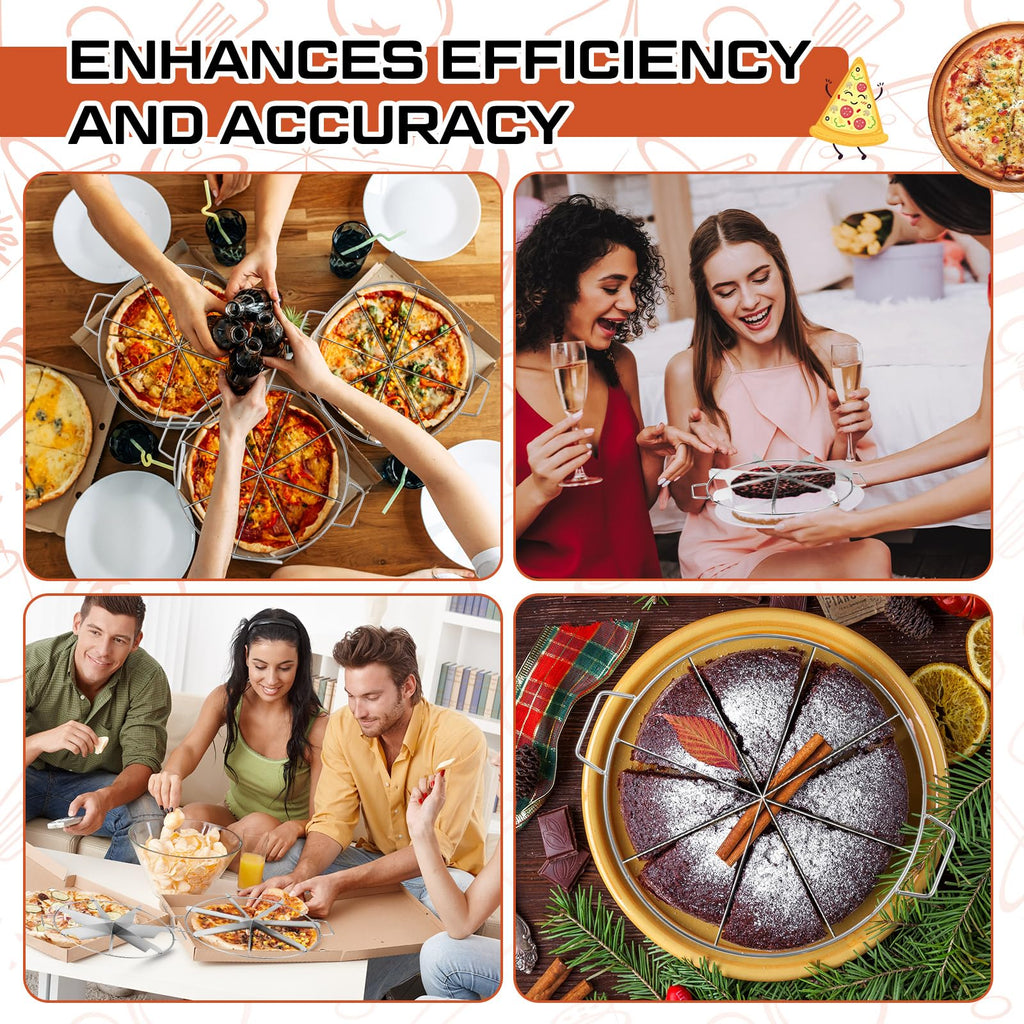 Ziliny 3 Pieces 8-cut, 7-cut and 6-cut Pie Cutter 10.6 Inches Diameter Stainless Steel Pie Slicer Rust Proof Cake Divider with Side Handle Pie Cutter Press for Commercial Home