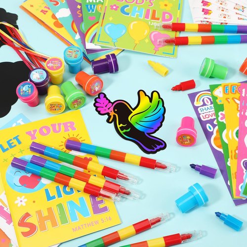 BenLouis Bible Party Favors - Christian Inspirational Coloring Set for Kids | 12 Verses Gift Prizes
