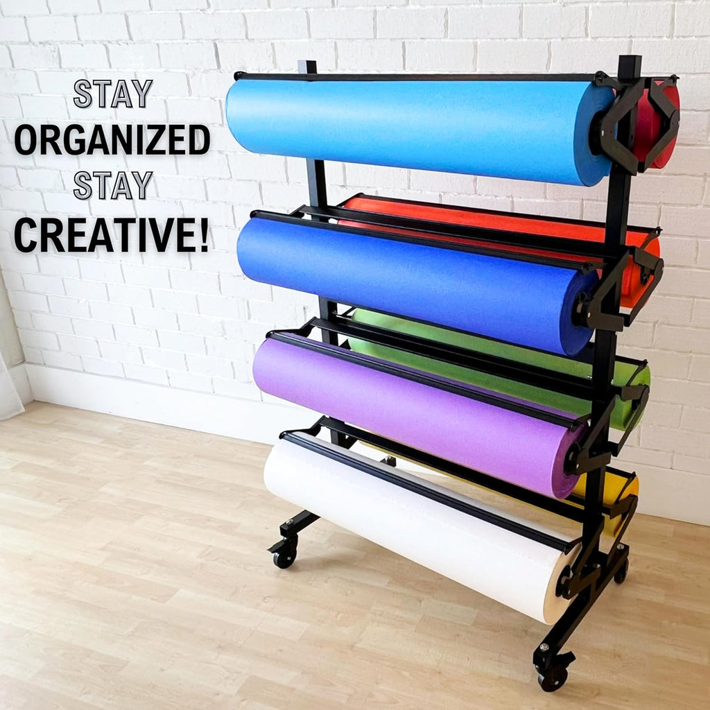 Skiennix Paper Roll Holder - Durable Dispenser Rack & Cutter for 36" Craft Rolls | Mobile Organizer