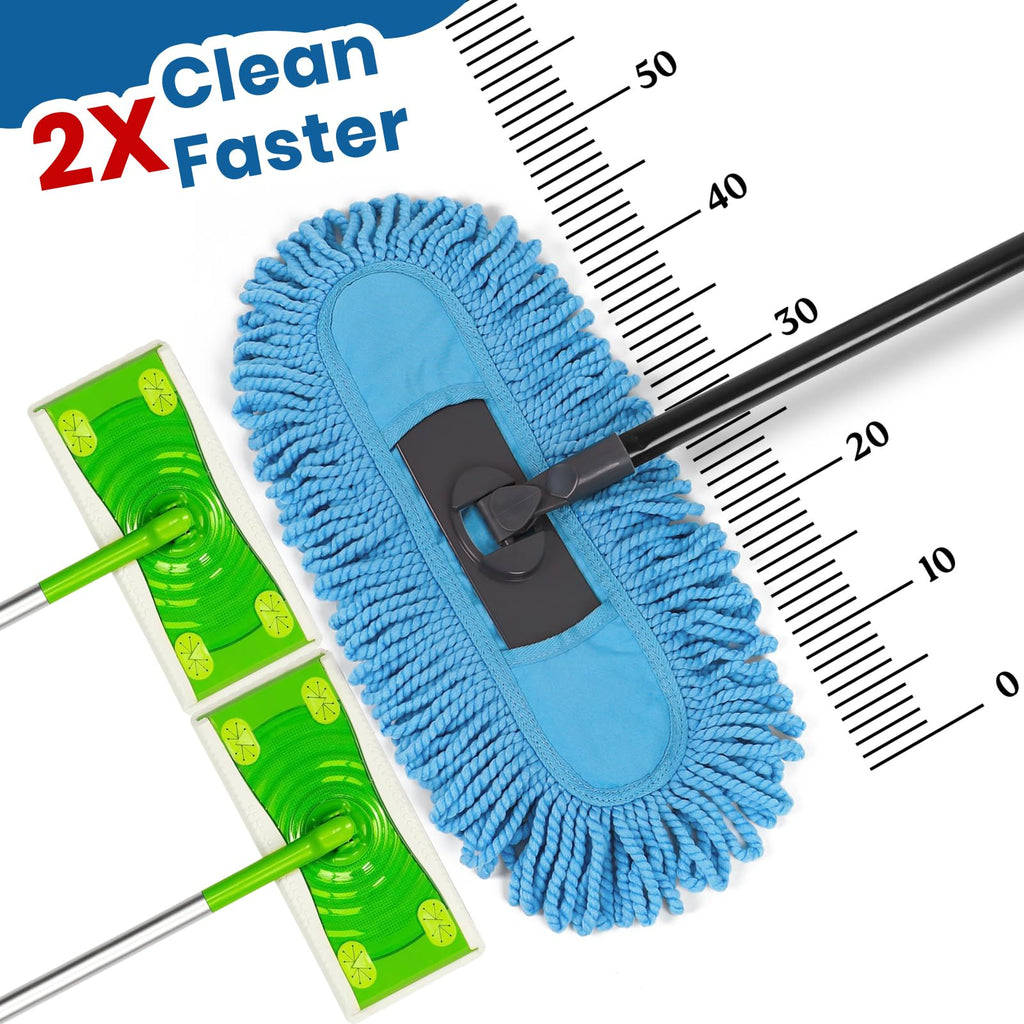 19 Inch Dust Mops for Floor Cleaning with 2 Mop Refill Pads Floor Duster with 58” Long Handle Microfiber Sweeper for Hardwood Tile Baseboard