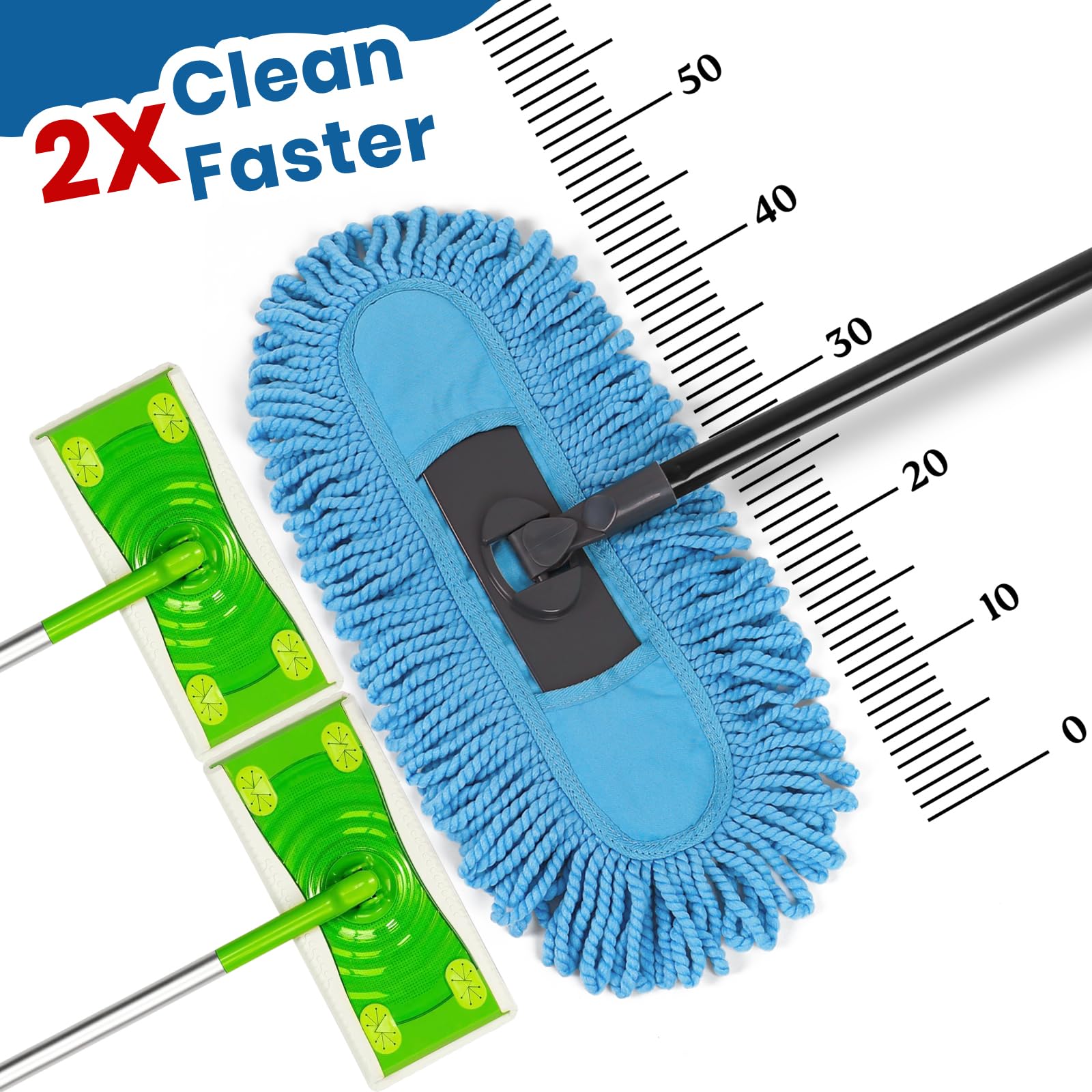 19 Inch Dust Mops for Floor Cleaning with 2 Mop Refill Pads Floor Duster with 58” Long Handle Microfiber Sweeper for Hardwood Tile Baseboard