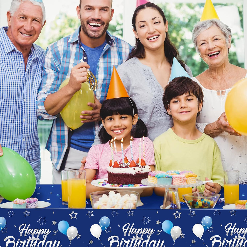 Tegeme Navy Blue Tablecloths - Starry Confetti Design for Kids' Birthday Parties | 3-Pack