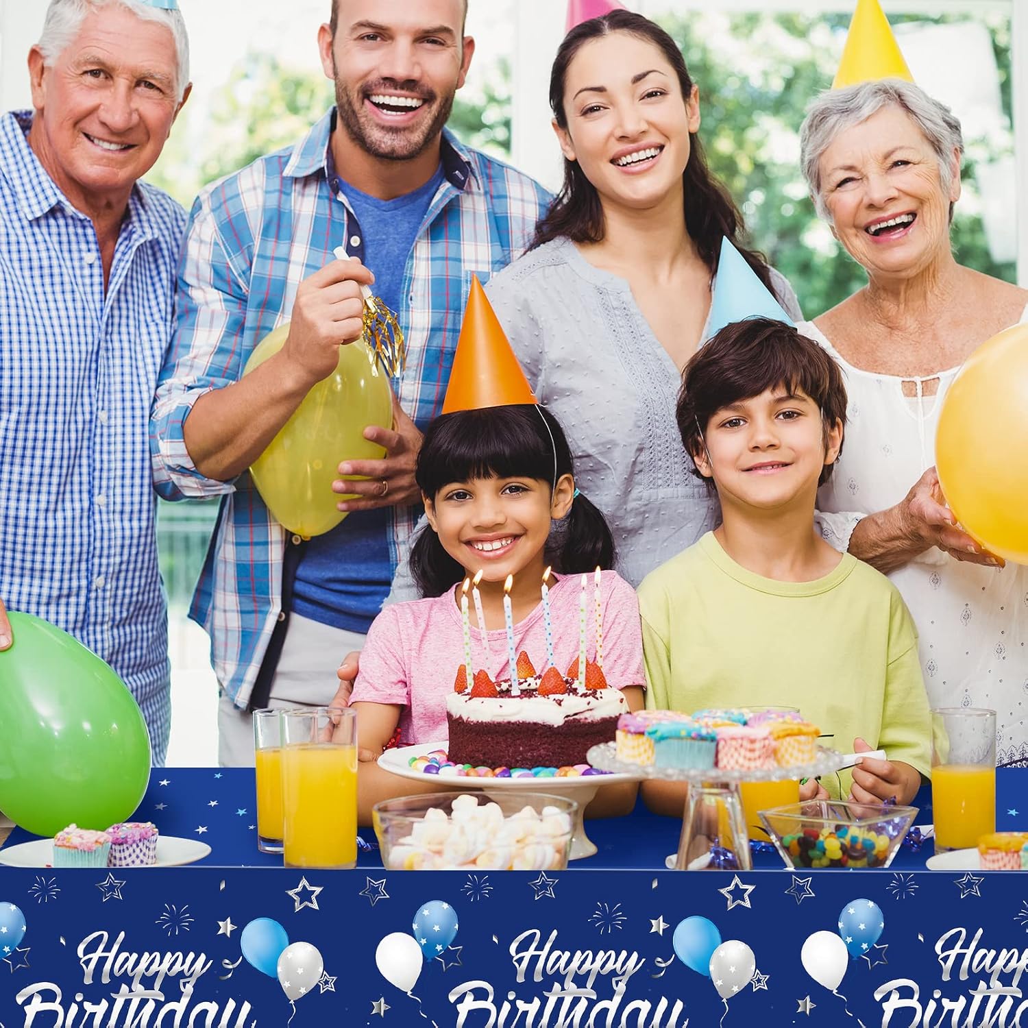 Tegeme Navy Blue Tablecloths - Starry Confetti Design for Kids' Birthday Parties | 3-Pack