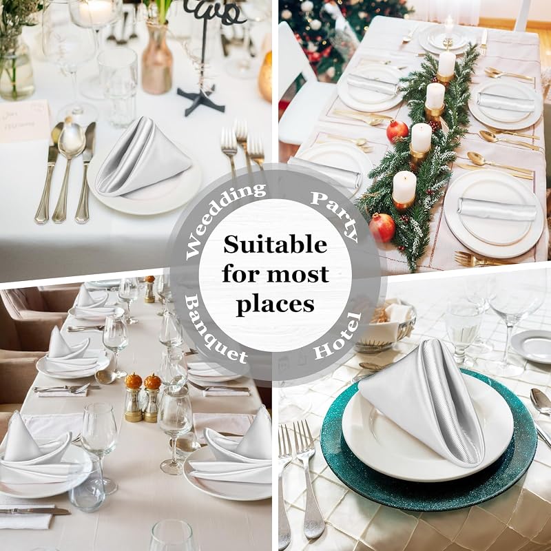Silver Satin Napkins 17x17in 80 Pack - Elegant Wedding Table Linen, Foldable Cloth Napkins