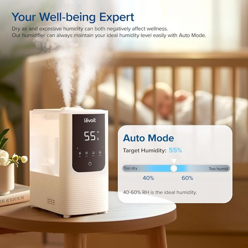 LEVOIT Humidifier - Smart Warm & Cool Mist Air Humidifier for Large Rooms | OasisMist 4.5L, White