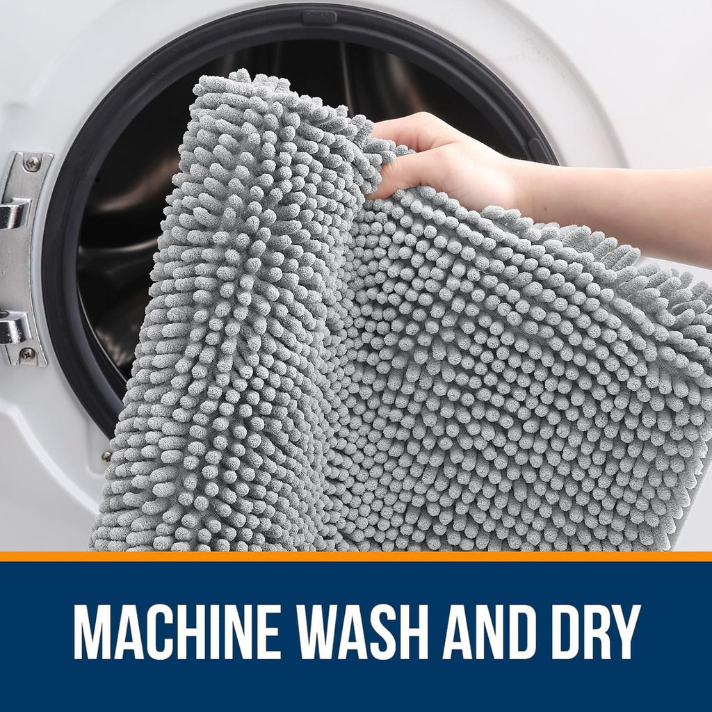OLANLY Large Bath Rugs - Extra Soft Chenille with Rubber Backing | Quick Dry & Machine Washable, Light Grey 44x32