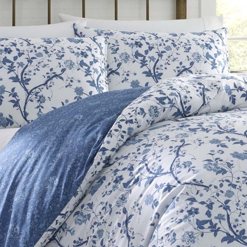 Laura Ashley Home - Twin Duvet Cover Set, Reversible Cotton Bedding with Matching Shams, Stylish Home Decor for All Seasons (Elise Medium Blue, Twin)