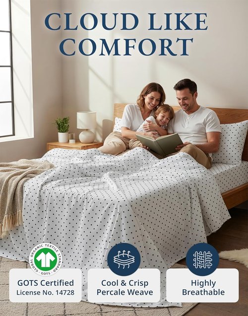 LANE LINEN 100% Organic Cotton Full Sheet Set - Soft, Comfy, Eco-Friendly Percale Bedding | Polka Dot Design