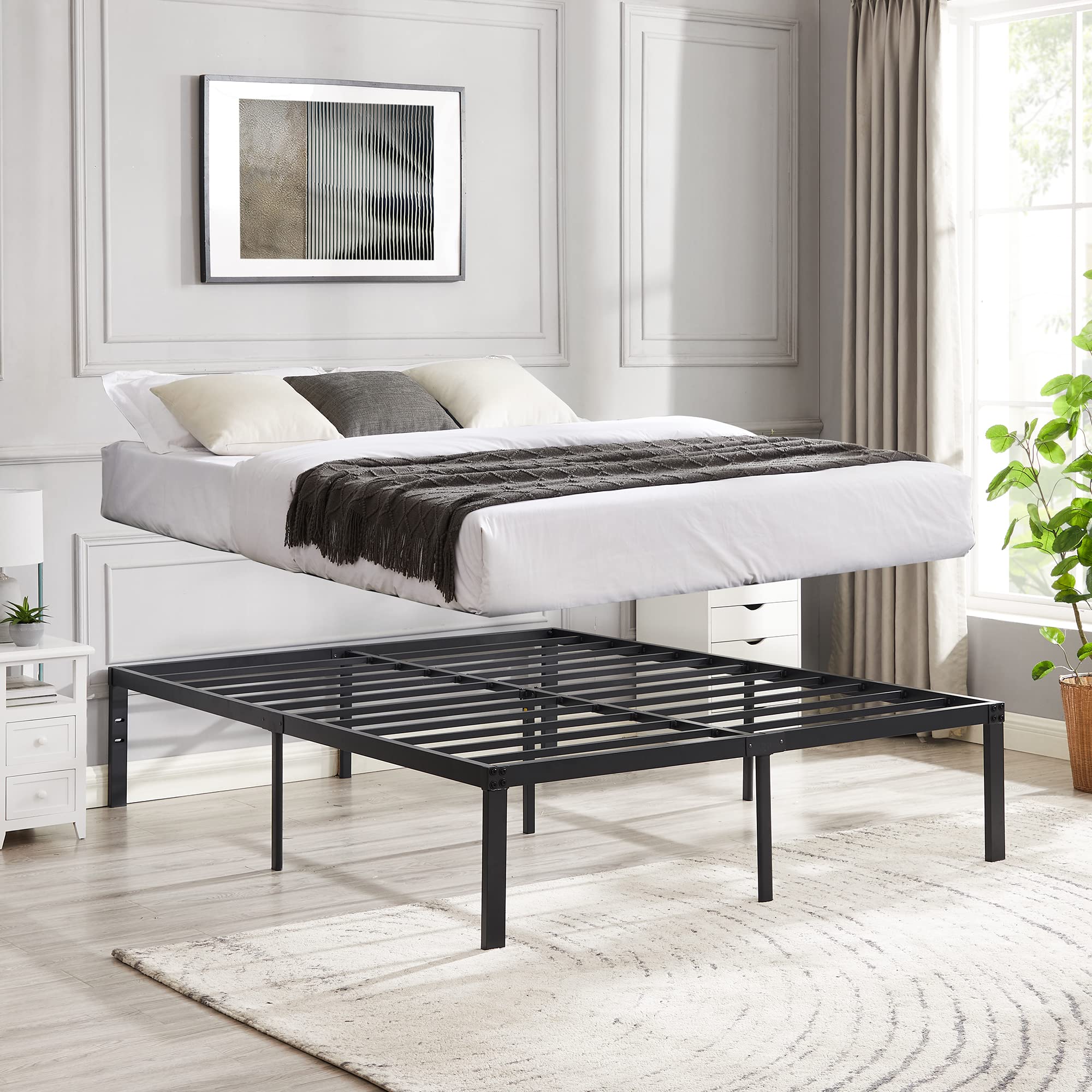VECELO 16" Full Size Metal Platform Bed Frame,Heavy Duty Steel Slat/Easy Assembly Mattress Foundation/No Box Spring Needed