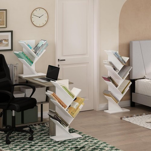 Furinno 3-Tier Tree Bookshelf - Stylish Angled Open Design for Room Decor | White, 8.4 x 15.7 x 21.3 Inches