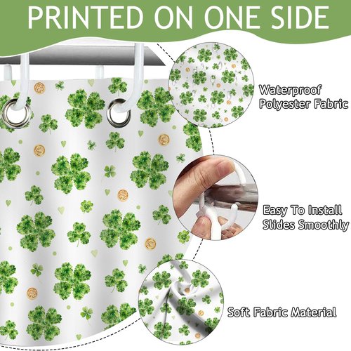 St Patricks Day Shower Curtain Green Lucky Clovers Shamrock Leaf Shower Curtain Waterproof Bath Curtain for St Patrick'S Day Shamrock Decor 72 X 72 Inch (72"W x 72"L (Pack of 1), Pattern 1)
