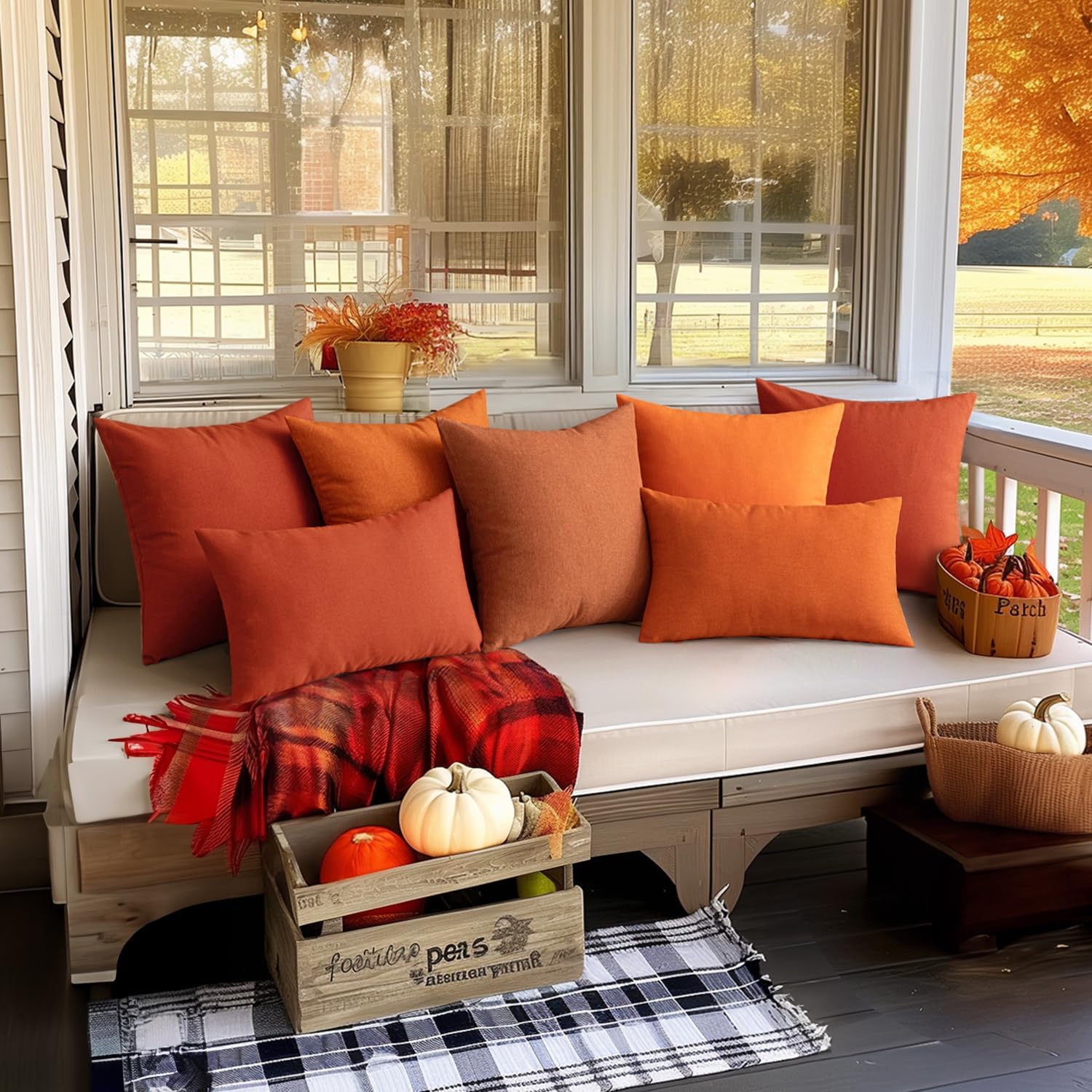 MIULEE Decorative Outdoor Throw Pillow Covers - Waterproof Faux Linen Cushion Cases | 26x26 Inch Burnt Orange (Pack of 2)