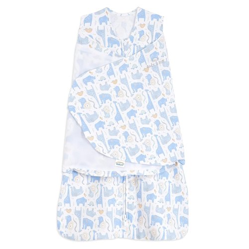 HALO 100% Cotton Sleepsack Swaddle - 3-Way Adjustable Wearable Blanket, TOG 1.5, Blue Safari, Newborn (0-3 Months)